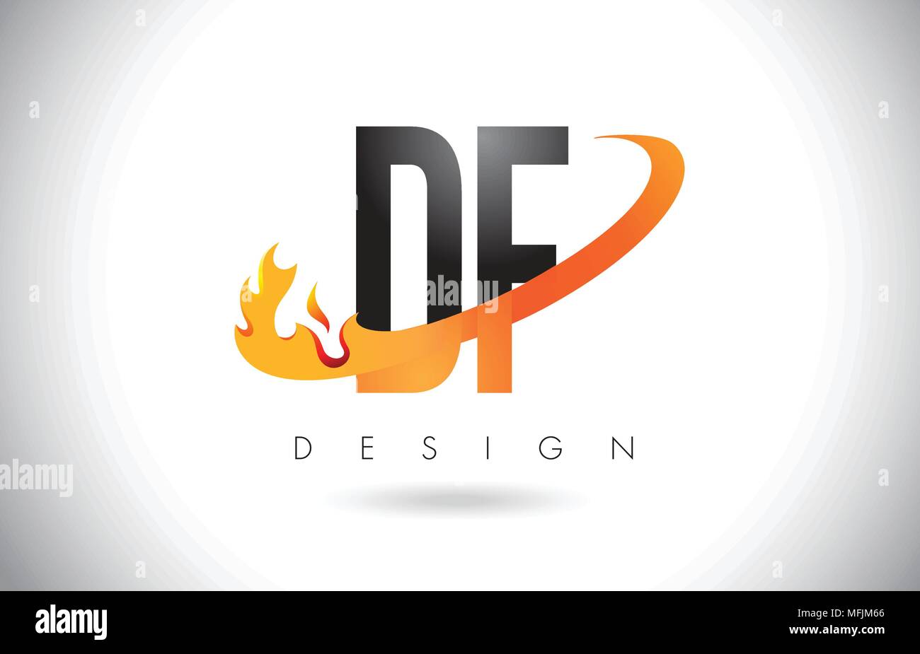 DF D F Letter Logo Design with Fire Flames and Orange Swoosh Vector ...