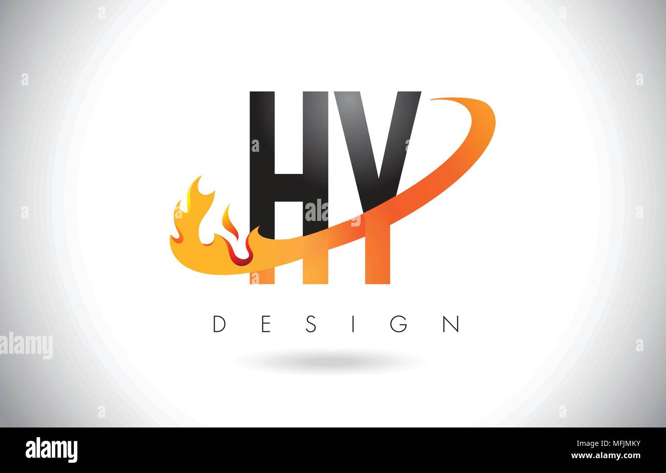 HY H Y Letter Logo Design with Fire Flames and Orange Swoosh Vector Illustration. Stock Vector