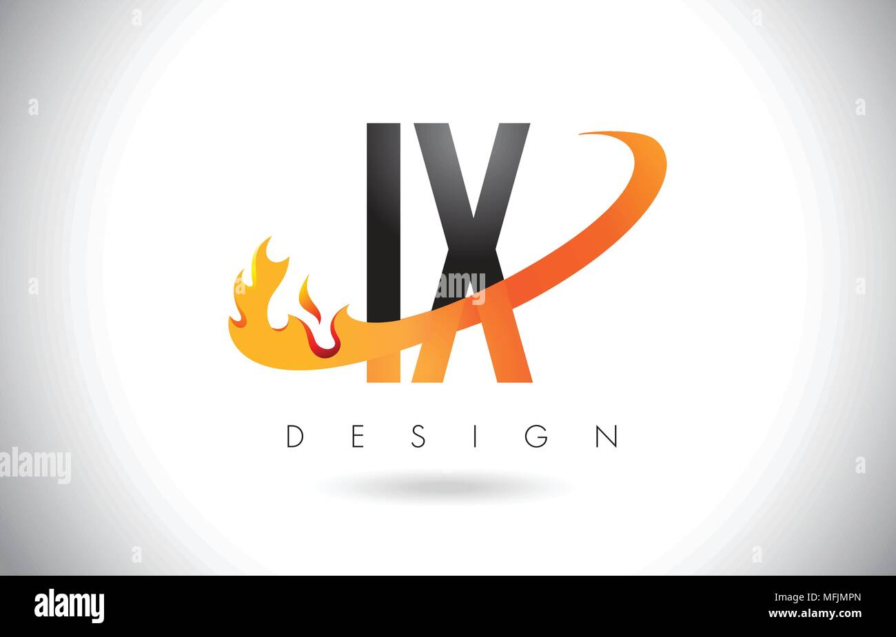 IX I X Letter Logo Design with Fire Flames and Orange Swoosh Vector Illustration. Stock Vector