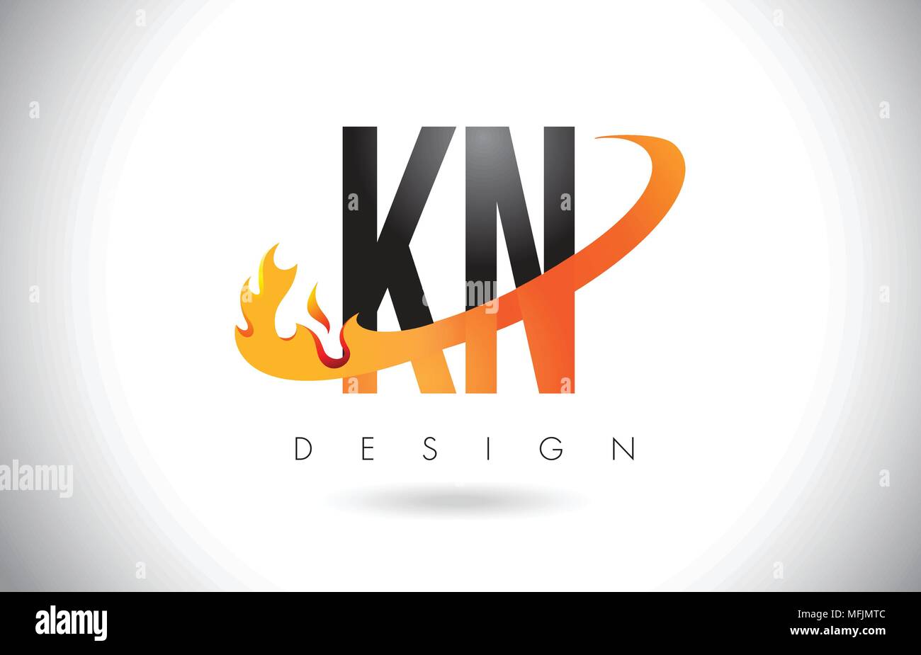 KN K N Letter Logo Design with Fire Flames and Orange Swoosh Vector ...