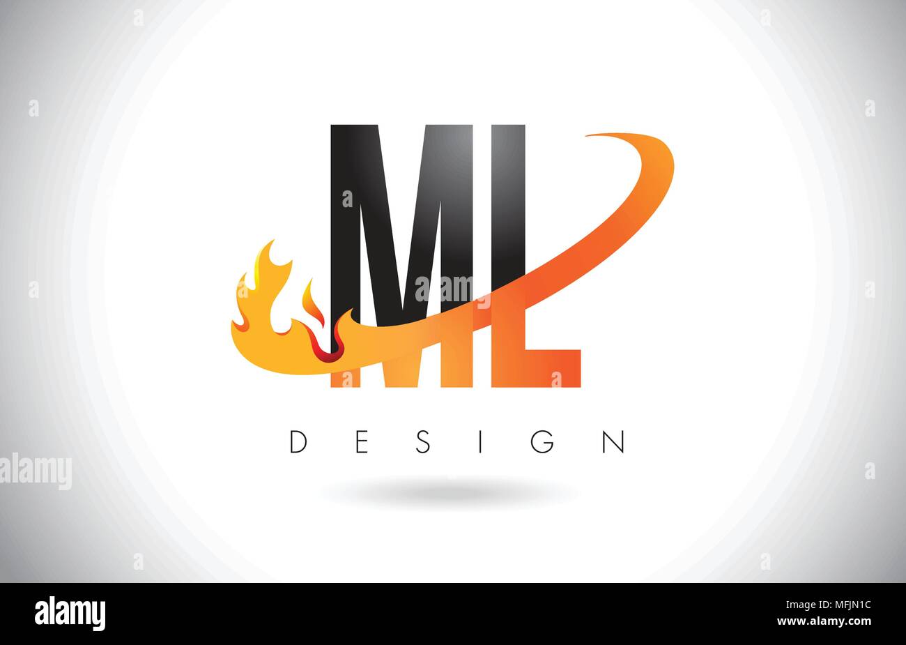 Ml M L Letter Logo Design With Fire Flames And Orange Swoosh Vector Illustration Stock Vector Image Art Alamy
