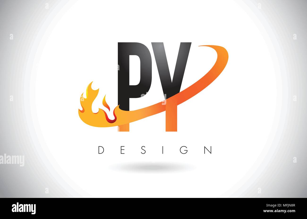PY P Y Letter Logo Design with Fire Flames and Orange Swoosh Vector Illustration. Stock Vector