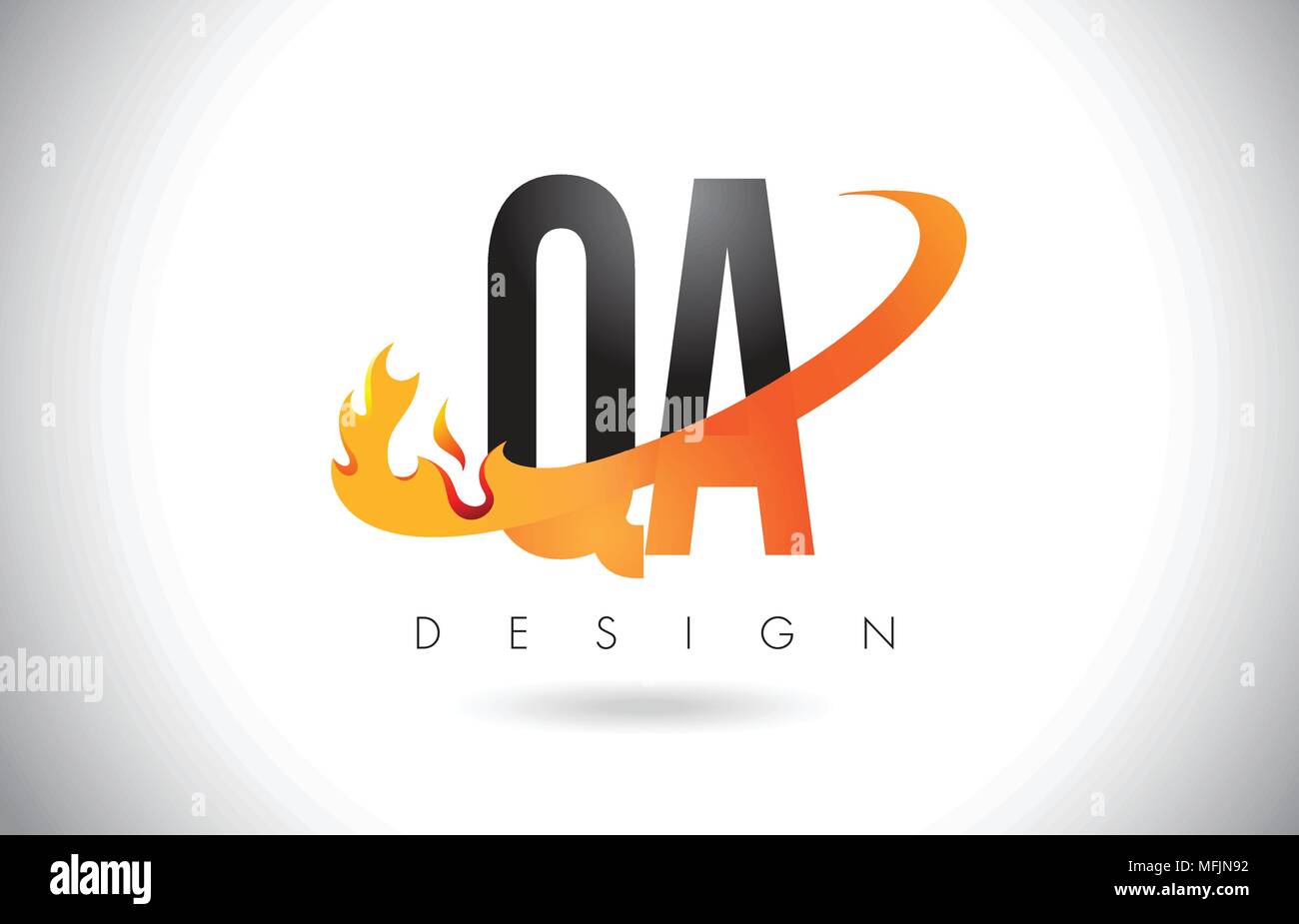 QA Q A Letter Logo Design with Fire Flames and Orange Swoosh Vector ...