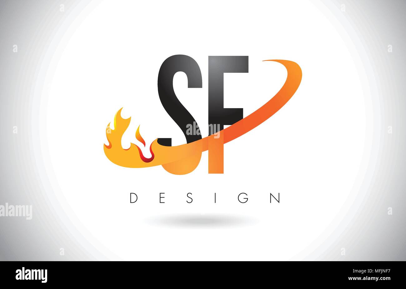 SF S F Letter Logo Design with Fire Flames and Orange Swoosh Vector ...