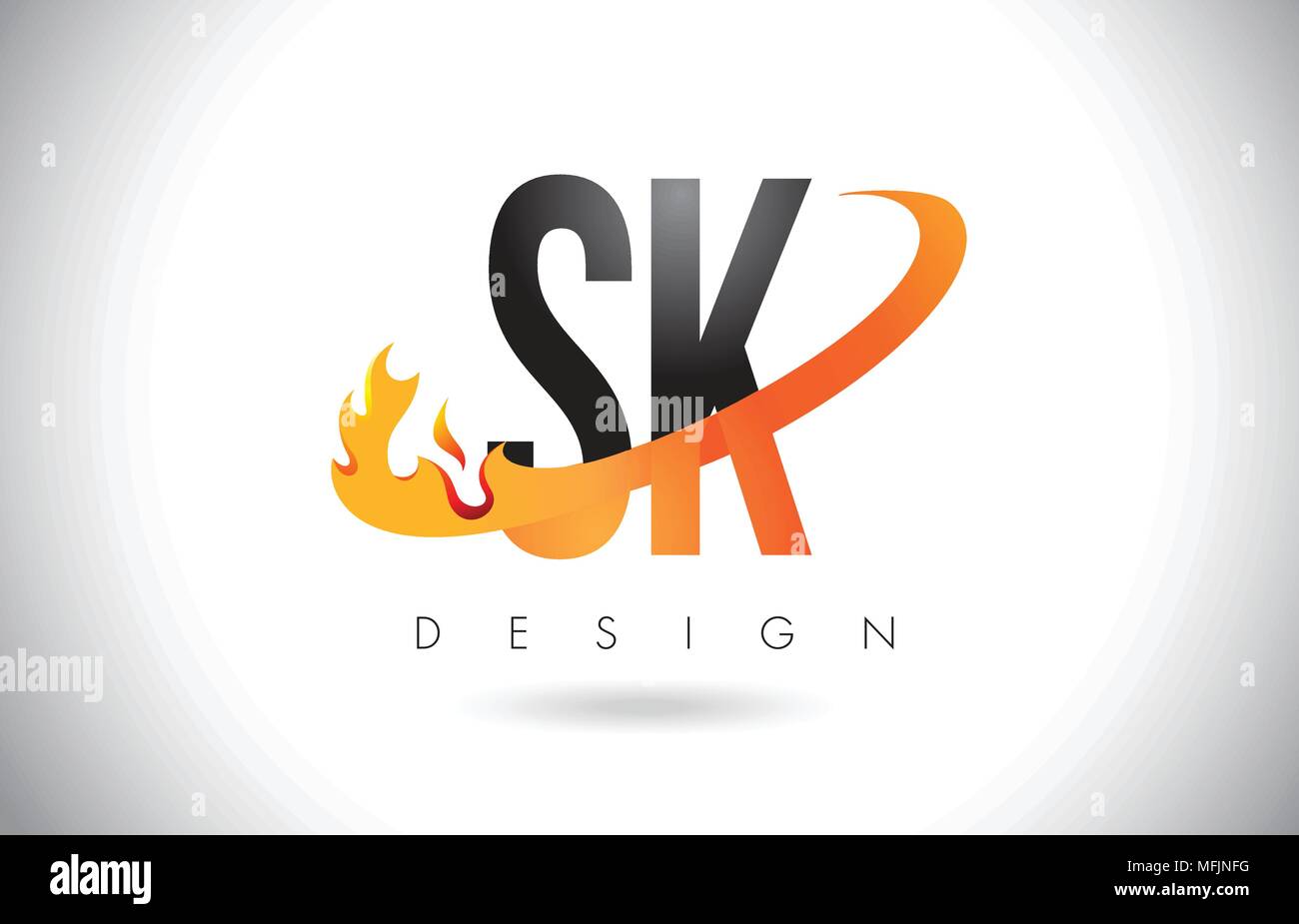 SK S K Letter Logo Design with Fire Flames and Orange Swoosh Vector ...