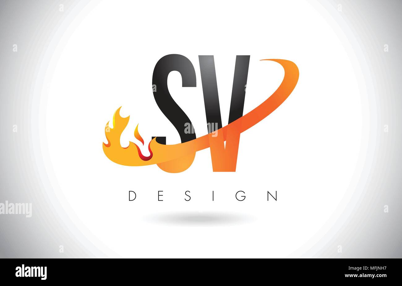 SV S V Letter Logo Design with Fire Flames and Orange Swoosh Vector ...