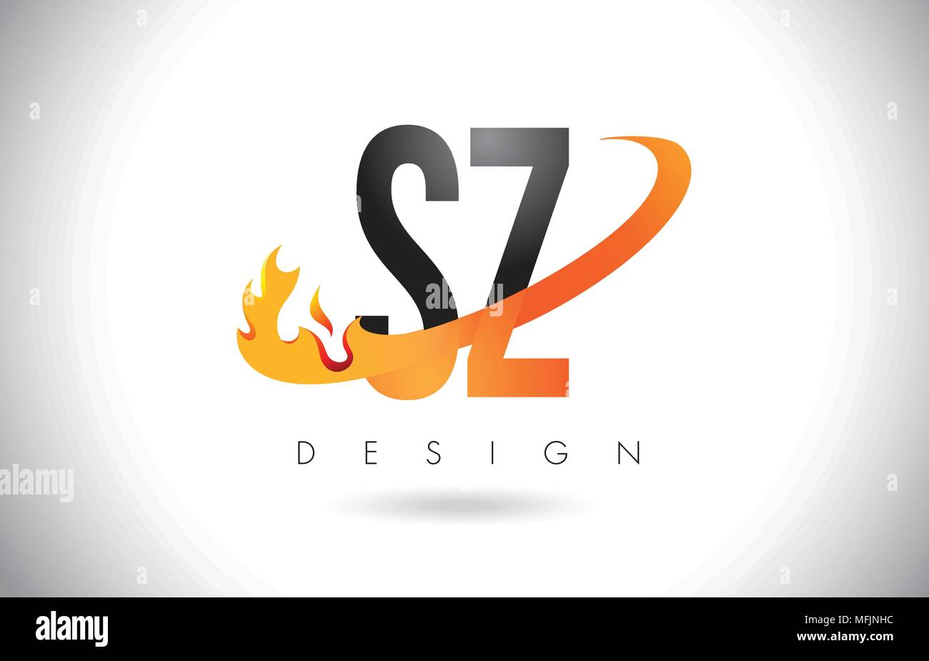 Sz S Z Letter Logo Design With Fire Flames And Orange Swoosh Vector Illustration Stock Vector Image Art Alamy