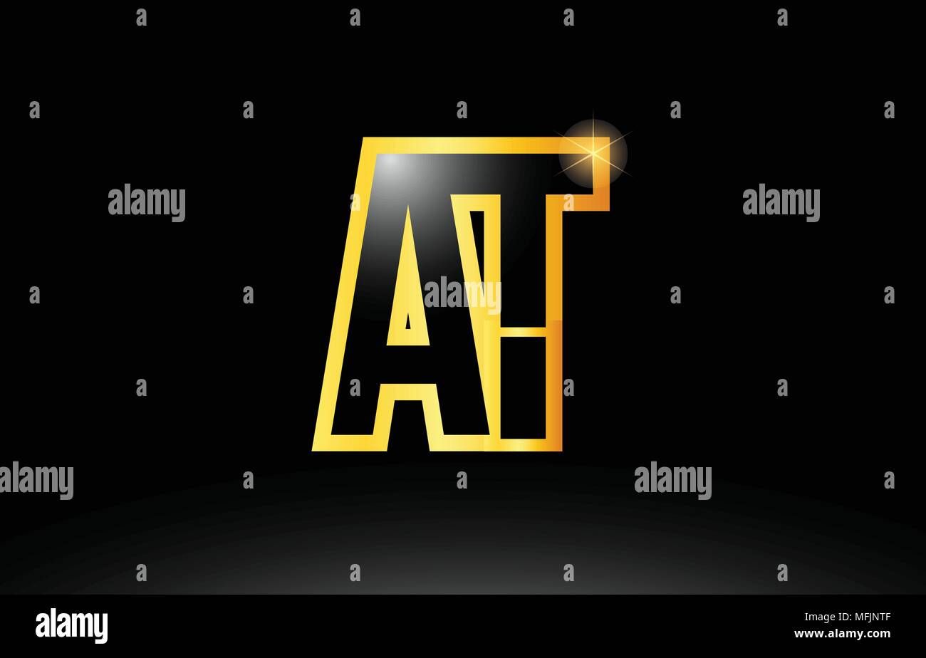 gold black alphabet letter at a t logo combination design suitable for ...