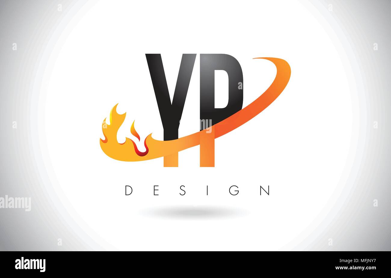 YP Y P Letter Logo Design with Fire Flames and Orange Swoosh Vector Illustration. Stock Vector