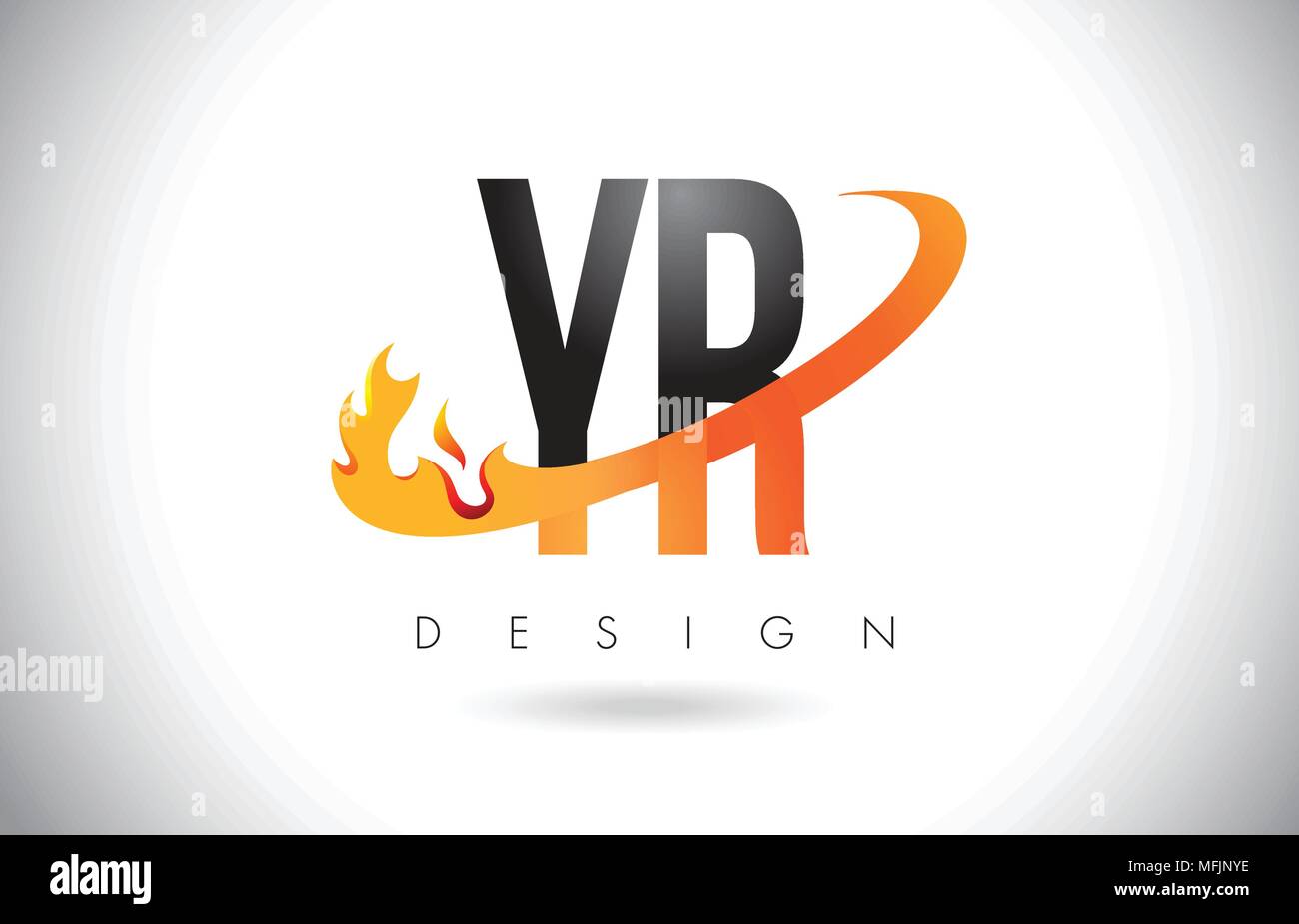 YR Y R Letter Logo Design with Fire Flames and Orange Swoosh Vector ...