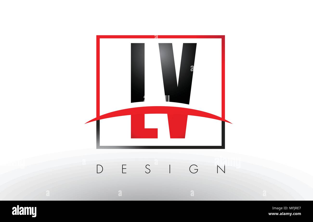 LV L V Logo Letters with Red and Black Colors and Swoosh. Creative
