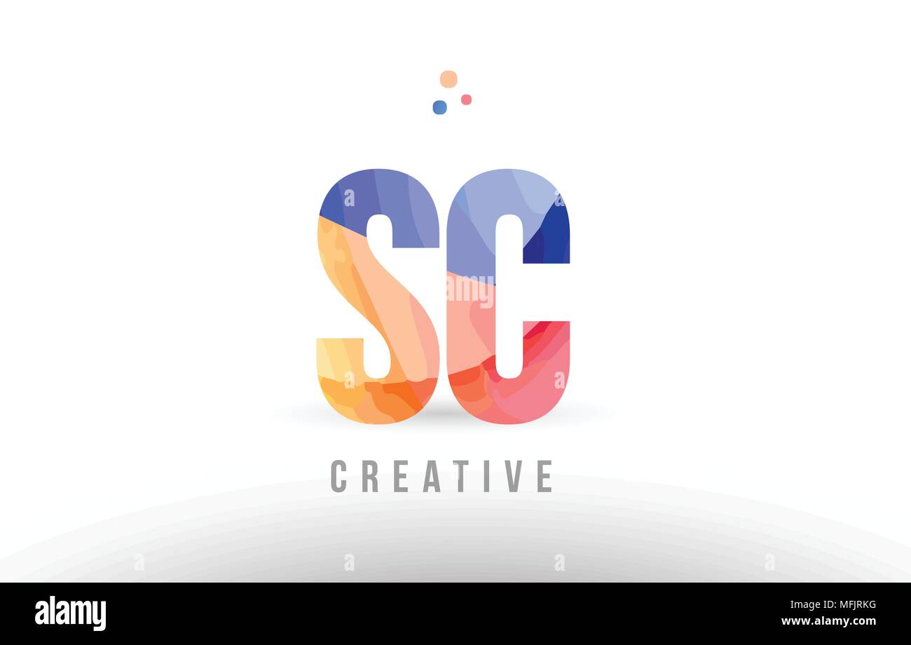 orange blue alphabet letter sc s c logo combination design with dots ...