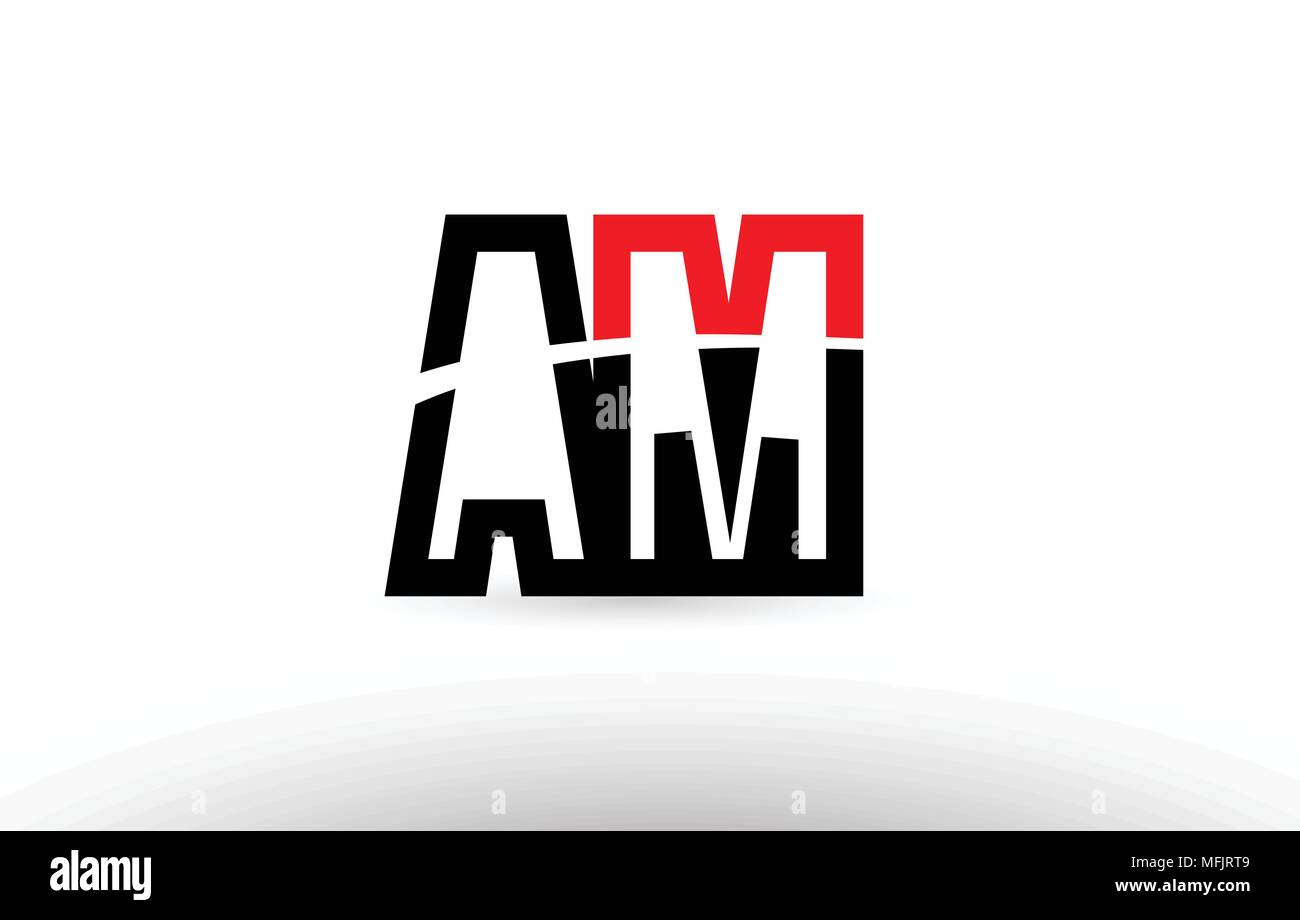 black white and red alphabet letter am a m logo combination design ...