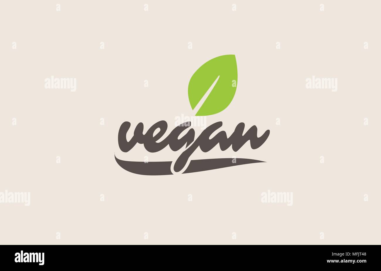 vegan word or text with green leaf. Handwritten lettering suitable for ...