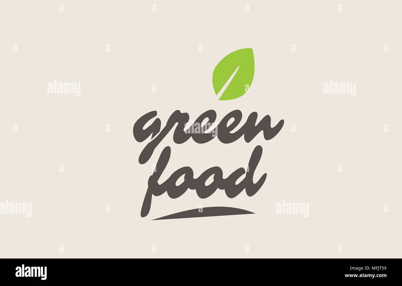 green food word or text with green leaf. Handwritten lettering suitable ...