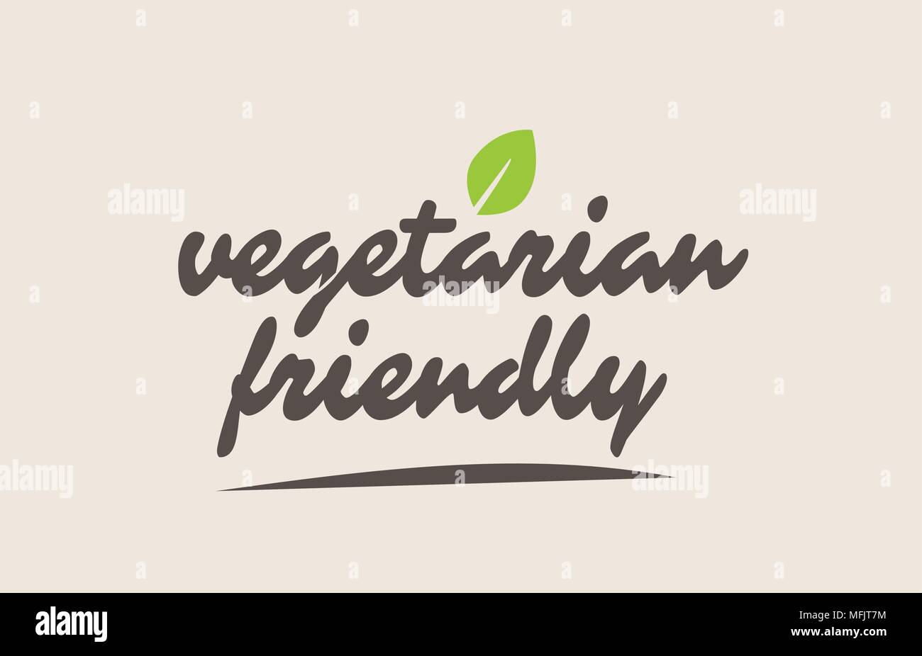 vegetarian friendly word or text with green leaf. Handwritten lettering ...