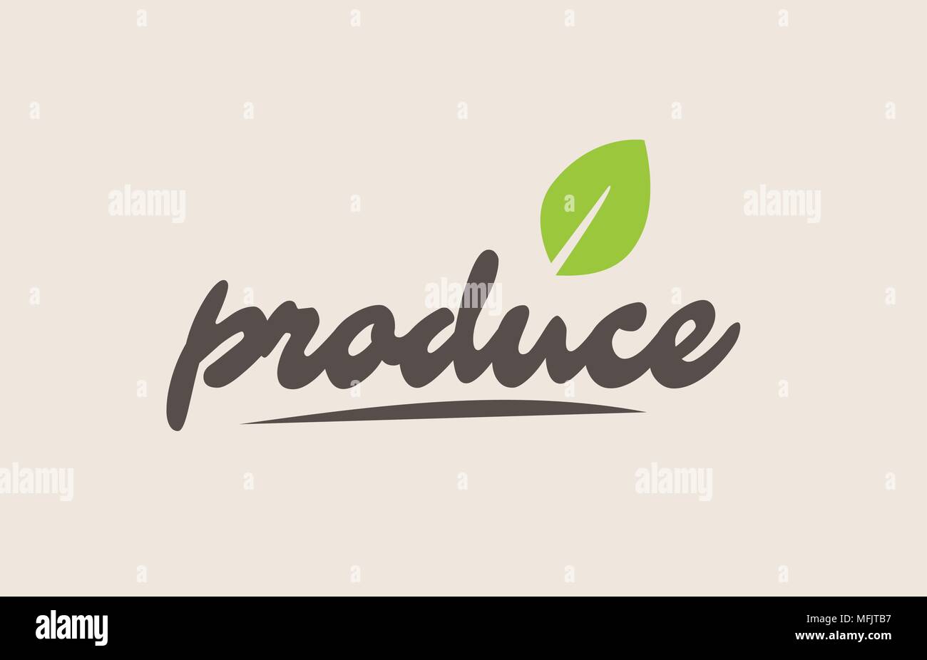 produce word or text with green leaf. Handwritten lettering suitable