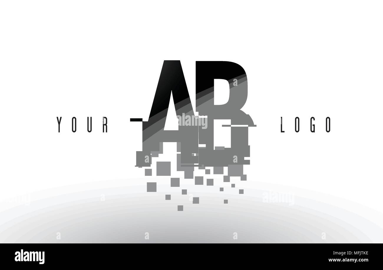 AB A B Pixel Letter Logo with Digital Shattered Black Squares. Creative ...