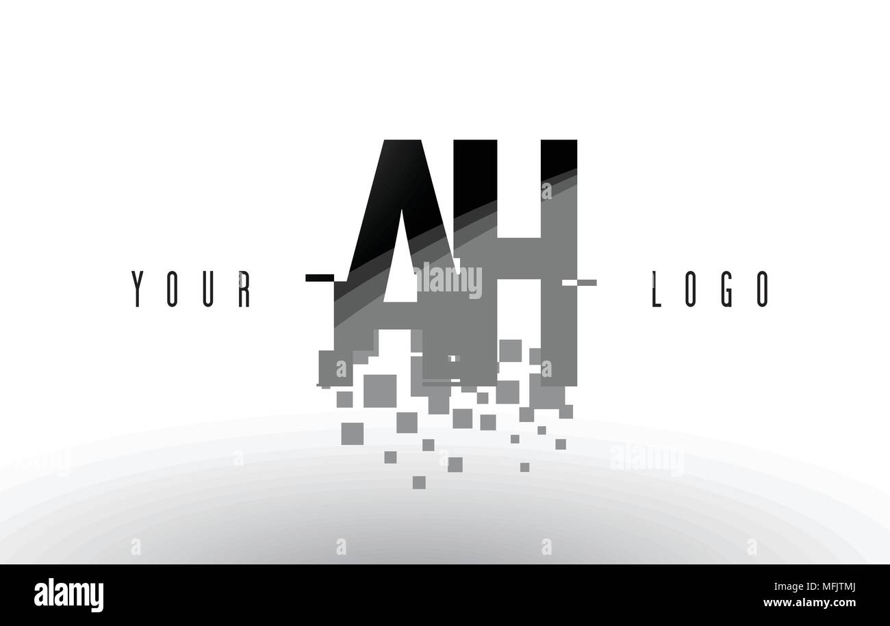 AH A H Pixel Letter Logo with Digital Shattered Black Squares. Creative ...