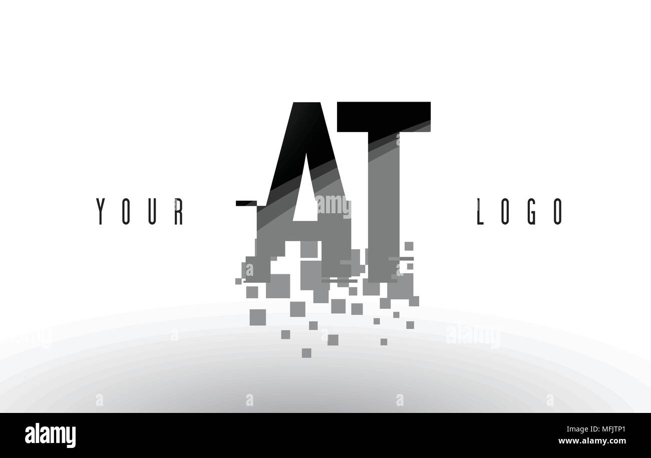 AT A T Pixel Letter Logo with Digital Shattered Black Squares. Creative ...