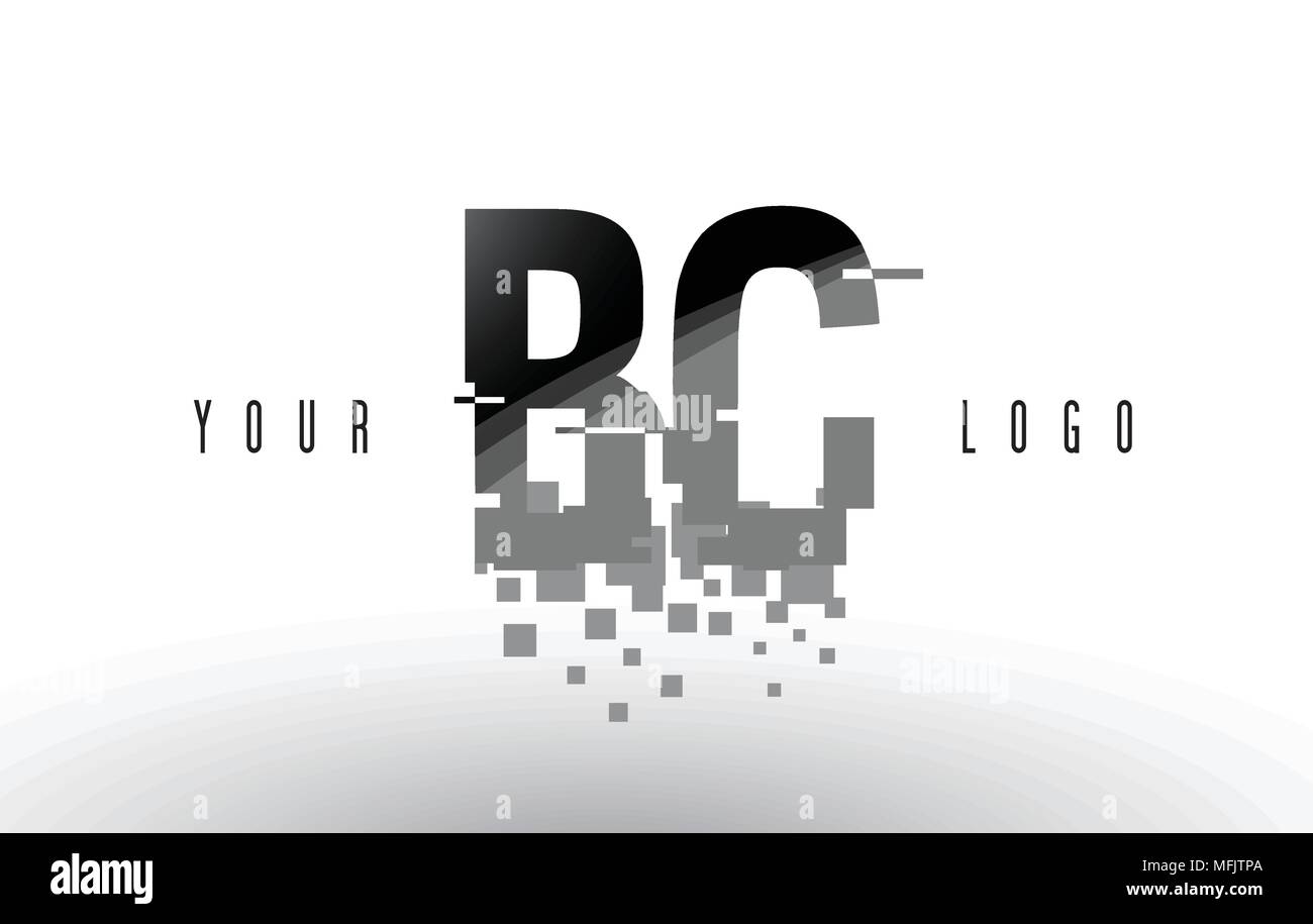 BC B C Pixel Letter Logo with Digital Shattered Black Squares. Creative ...