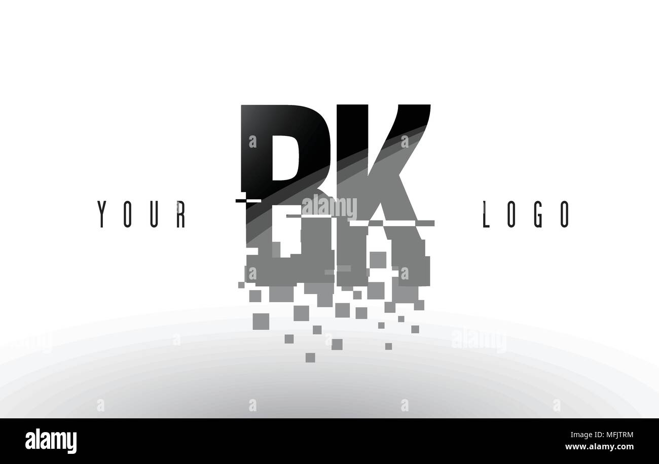 BK B K Pixel Letter Logo with Digital Shattered Black Squares. Creative ...
