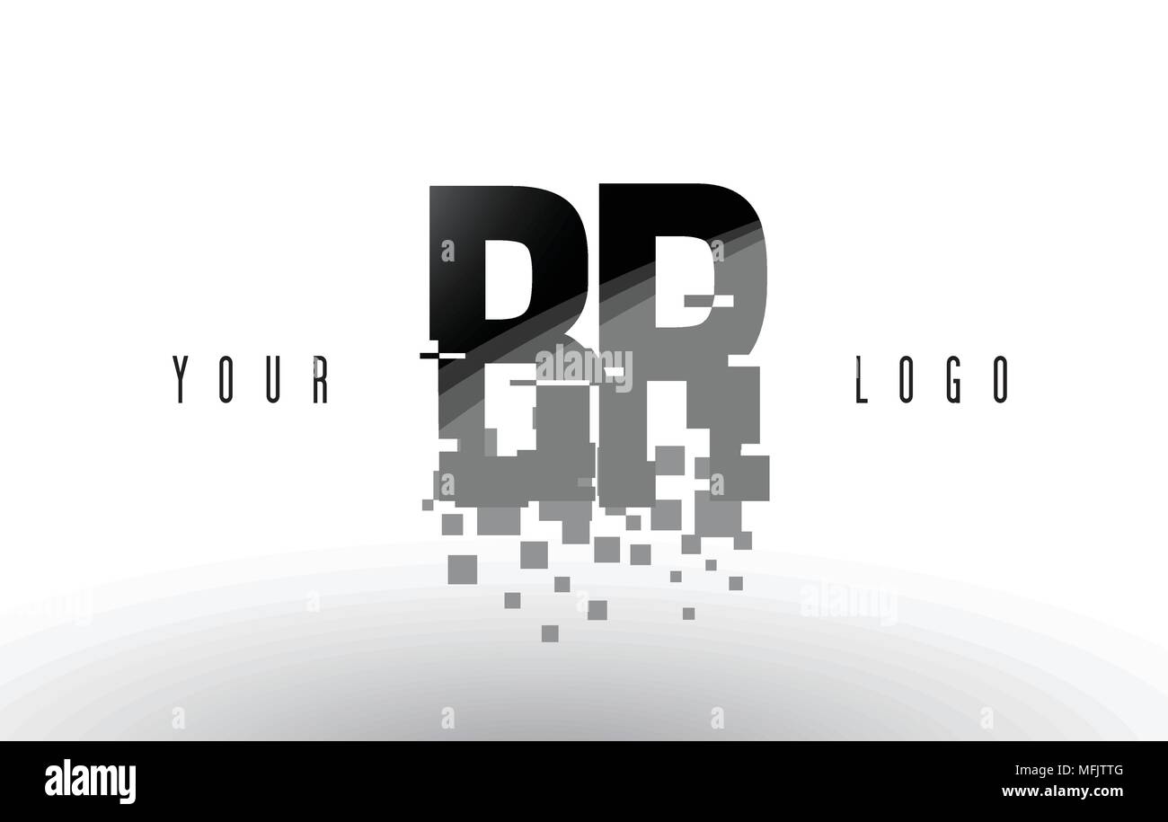 BR B R Pixel Letter Logo with Digital Shattered Black Squares. Creative ...