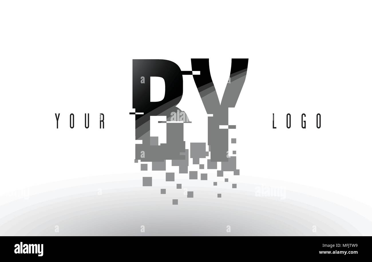 BY B Y Pixel Letter Logo with Digital Shattered Black Squares. Creative ...
