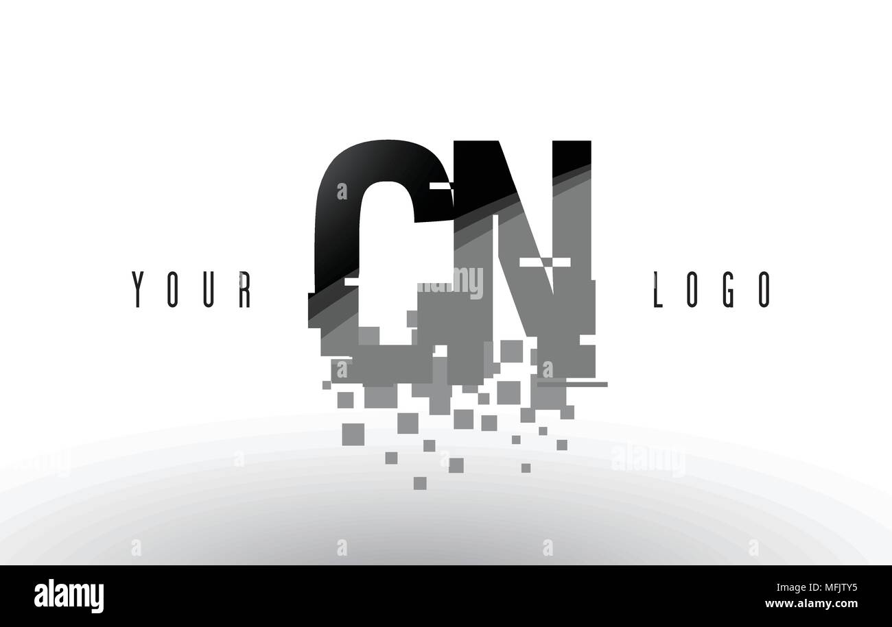 CN C N Pixel Letter Logo with Digital Shattered Black Squares. Creative ...