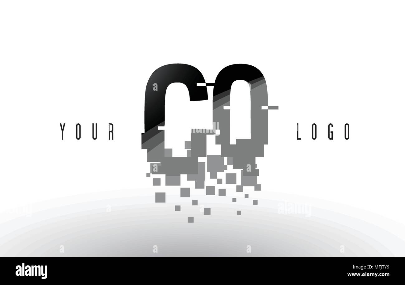 CQ C Q Pixel Letter Logo with Digital Shattered Black Squares. Creative ...