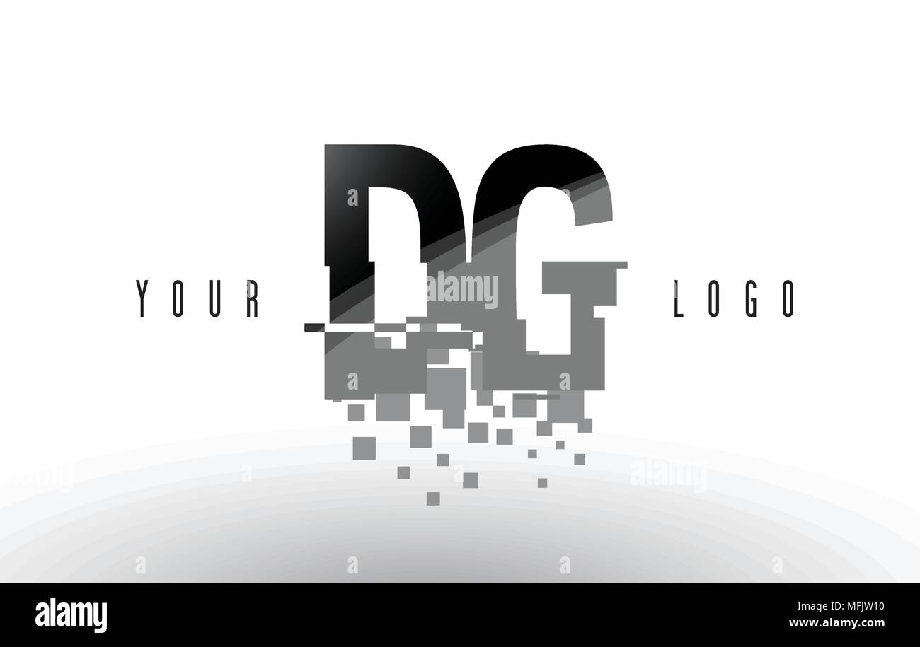 DG D G Pixel Letter Logo with Digital Shattered Black Squares. Creative Letters Vector Illustration. Stock Vector