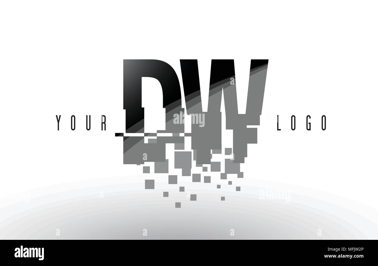 DW D W Pixel Letter Logo with Digital Shattered Black Squares. Creative ...