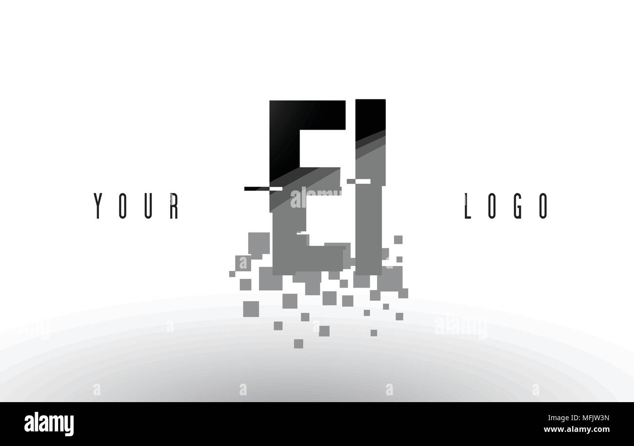 EI E I Pixel Letter Logo with Digital Shattered Black Squares. Creative ...