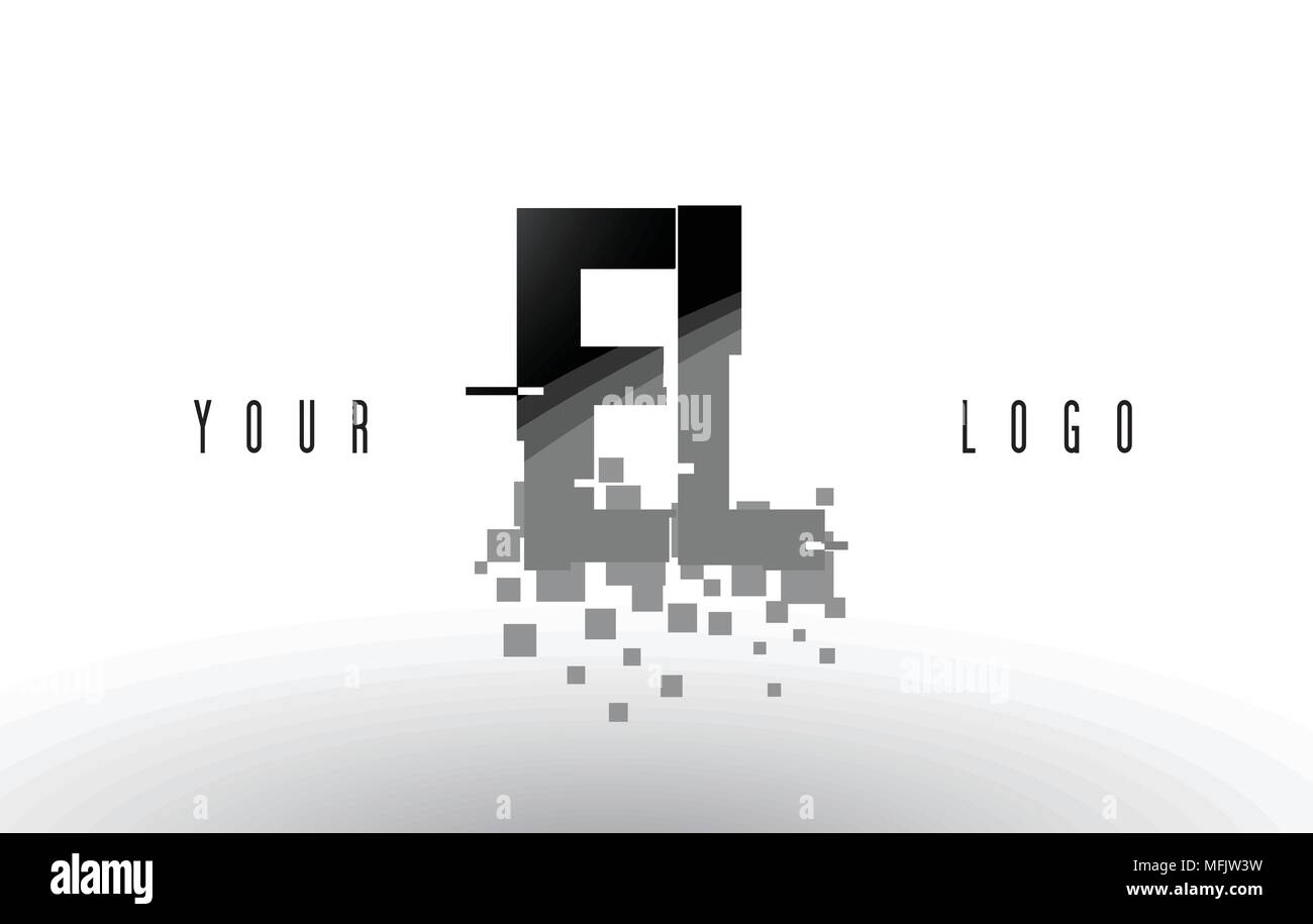 EL E L Pixel Letter Logo with Digital Shattered Black Squares. Creative ...