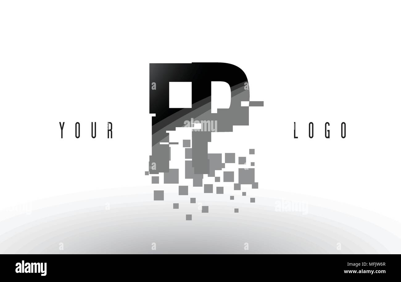 FP F P Pixel Letter Logo with Digital Shattered Black Squares. Creative ...