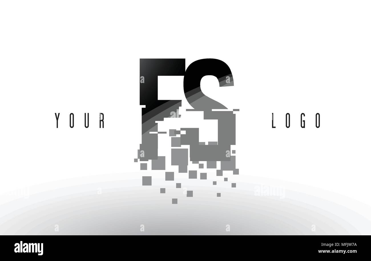 FS F S Pixel Letter Logo with Digital Shattered Black Squares. Creative ...