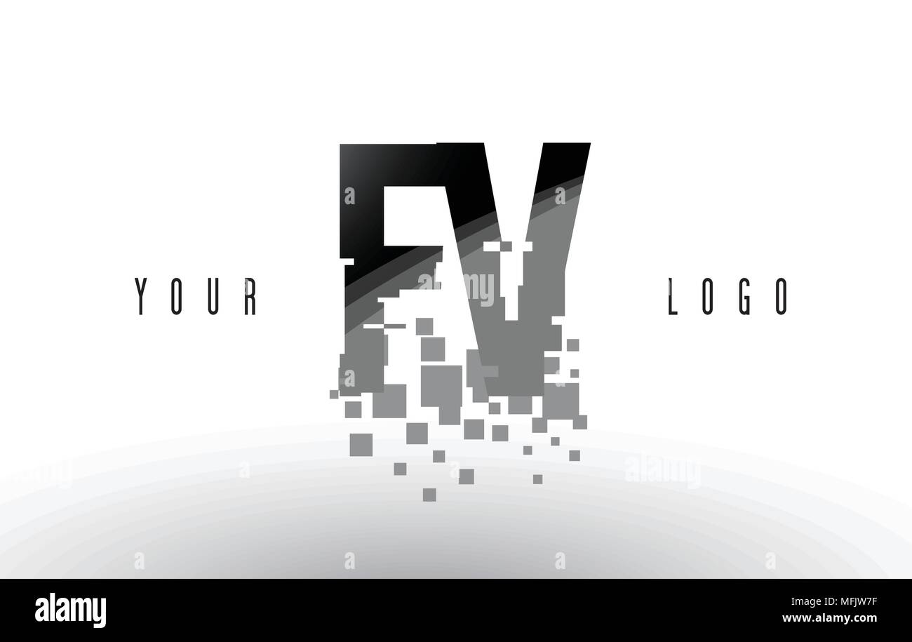 FV F V Pixel Letter Logo with Digital Shattered Black Squares. Creative ...