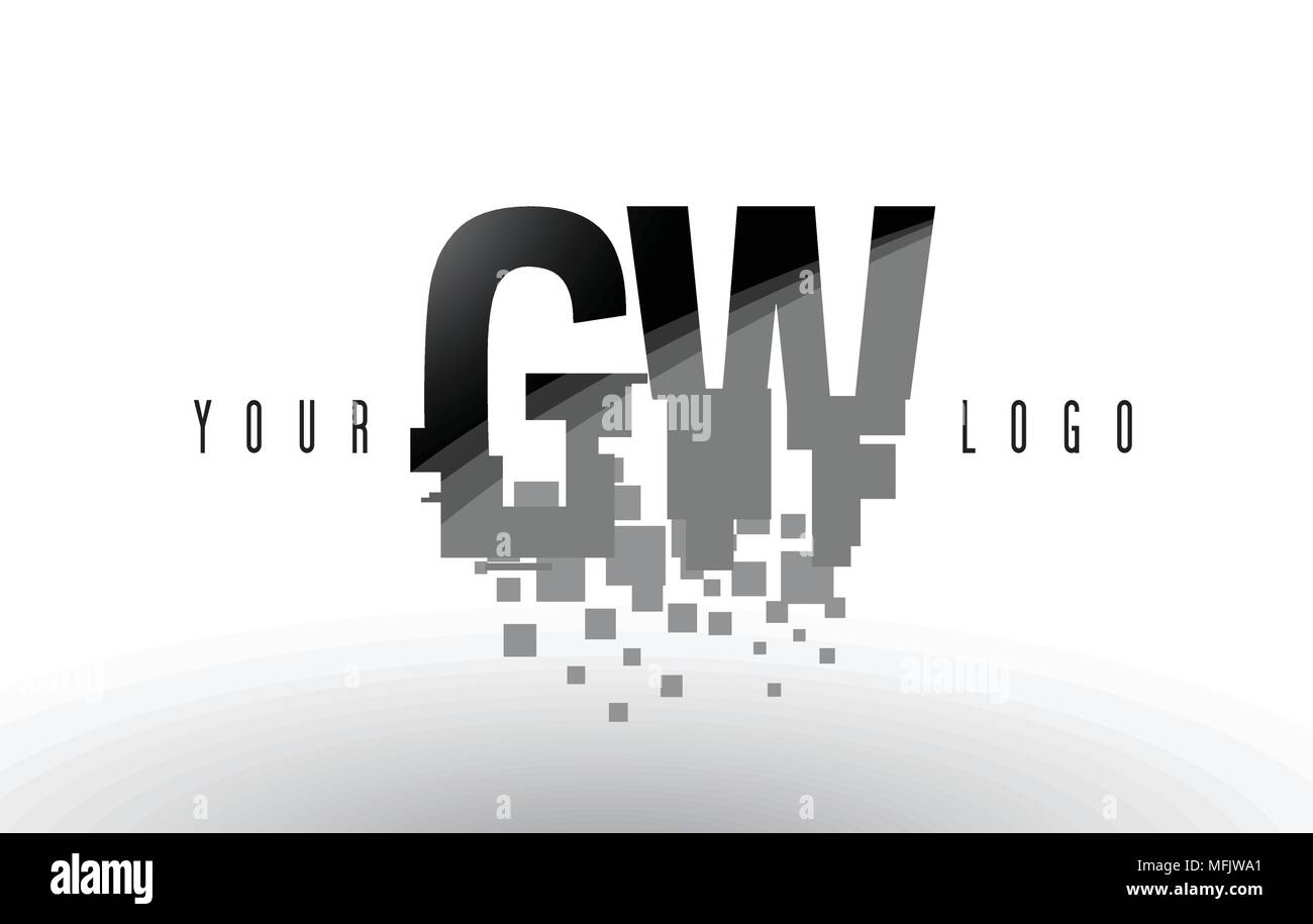 GW G W Pixel Letter Logo with Digital Shattered Black Squares. Creative ...