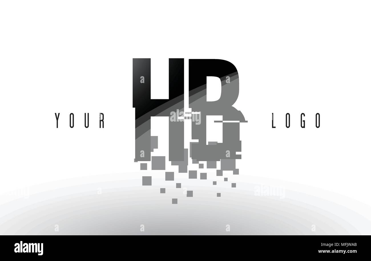 HB H B Pixel Letter Logo with Digital Shattered Black Squares. Creative