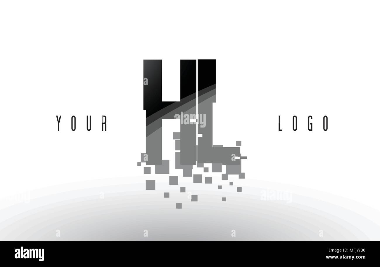 HL H L Pixel Letter Logo with Digital Shattered Black Squares. Creative ...