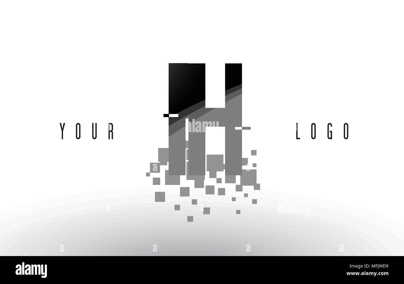 IH I H Pixel Letter Logo with Digital Shattered Black Squares. Creative ...