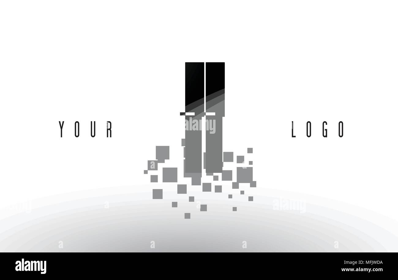 II I I Pixel Letter Logo with Digital Shattered Black Squares. Creative ...
