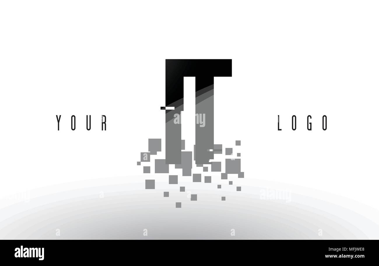 IT I T Pixel Letter Logo with Digital Shattered Black Squares. Creative ...