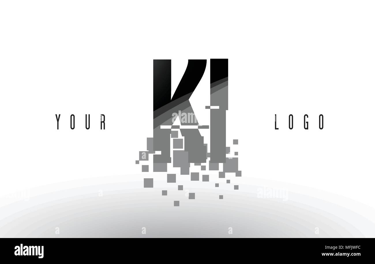 KI K I Pixel Letter Logo with Digital Shattered Black Squares. Creative ...