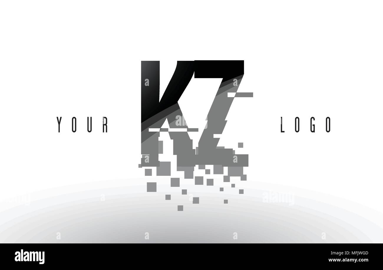 KZ K Z Pixel Letter Logo with Digital Shattered Black Squares. Creative ...