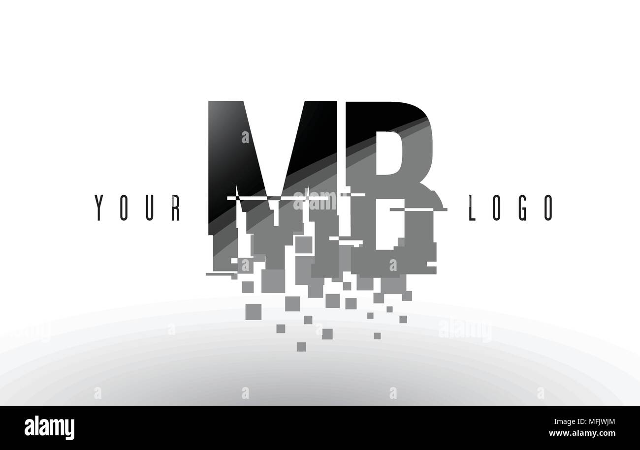 MB M B Pixel Letter Logo with Digital Shattered Black Squares. Creative ...
