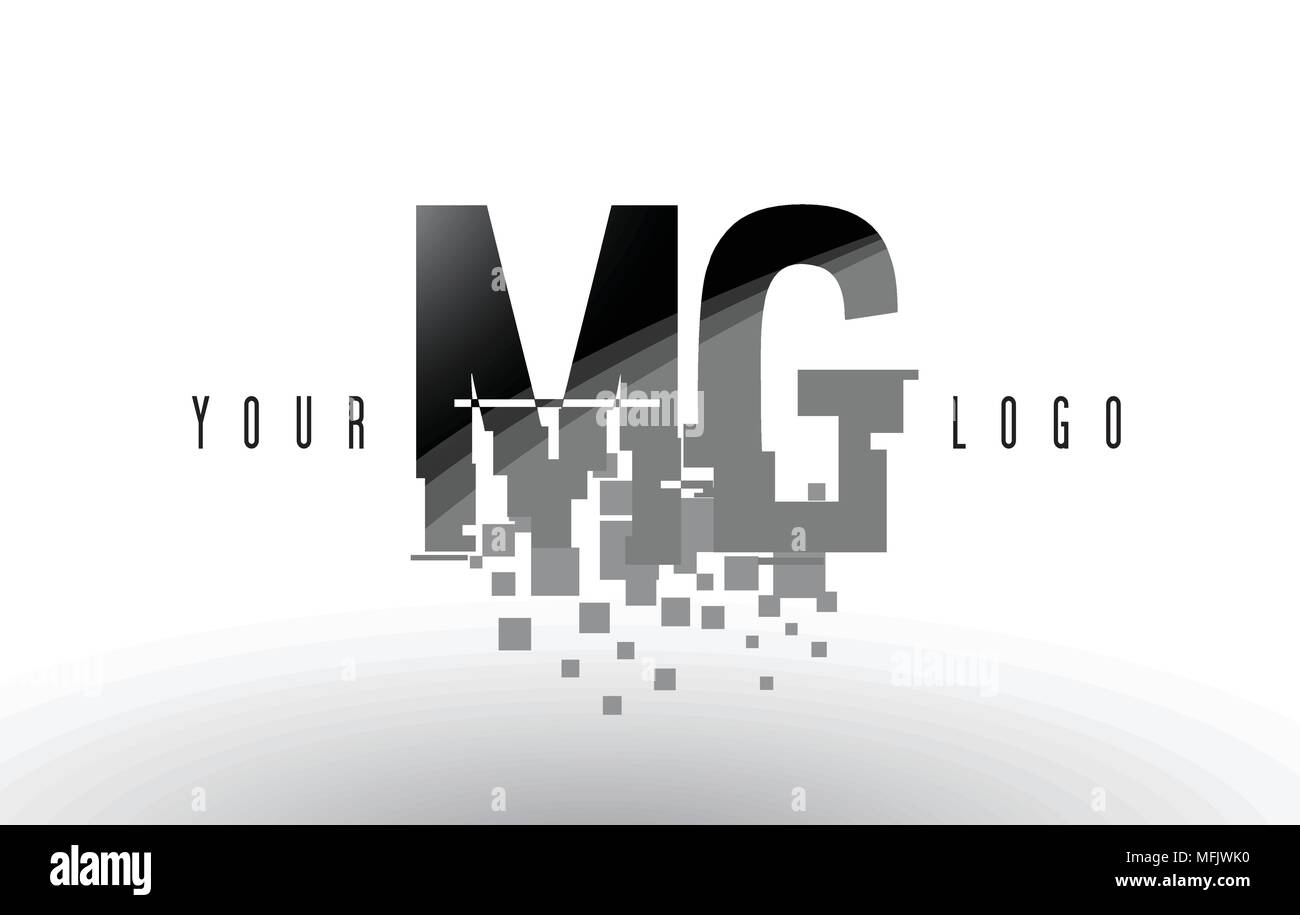 MG M G Pixel Letter Logo with Digital Shattered Black Squares. Creative ...