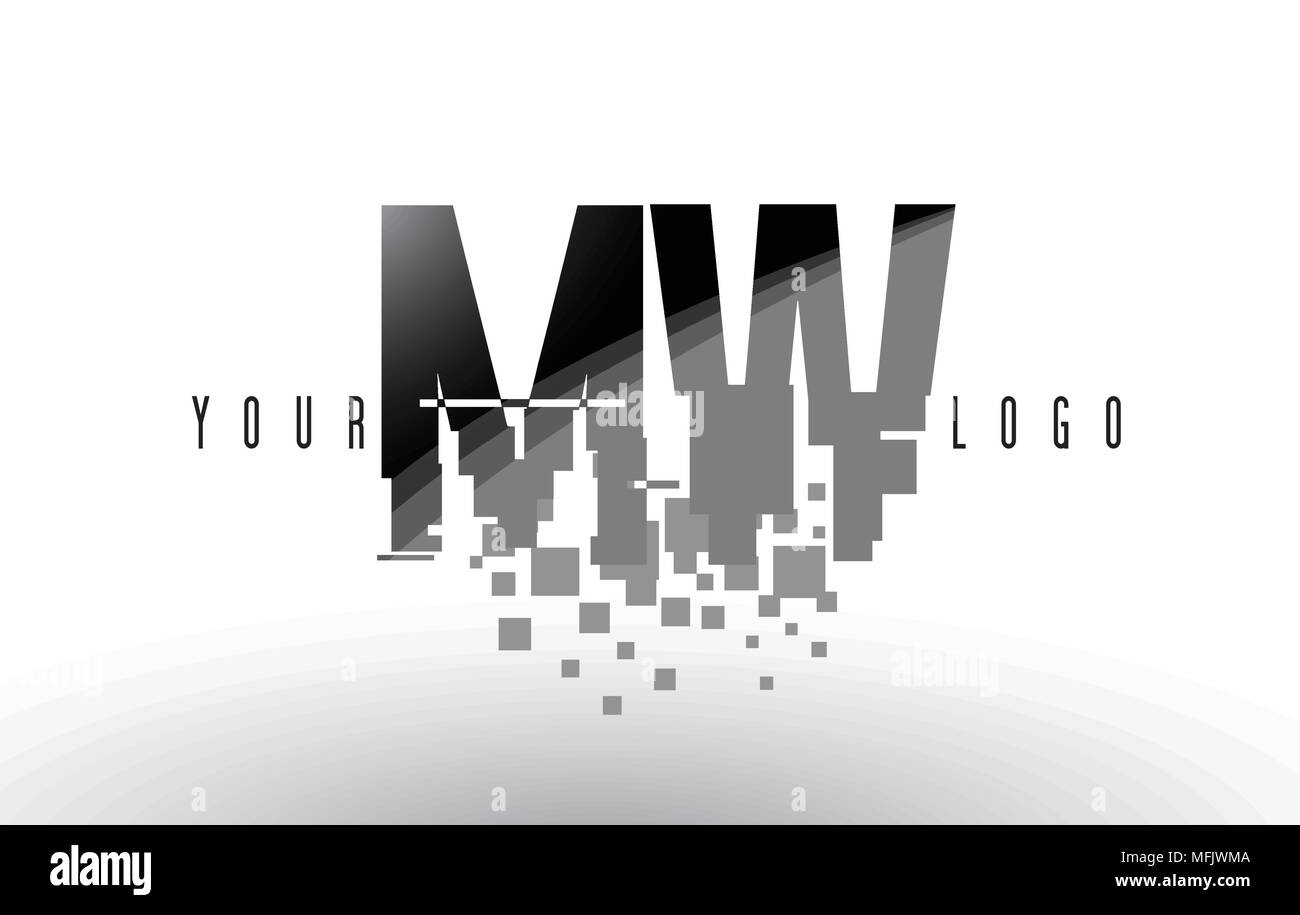 MW M W Pixel Letter Logo with Digital Shattered Black Squares. Creative ...
