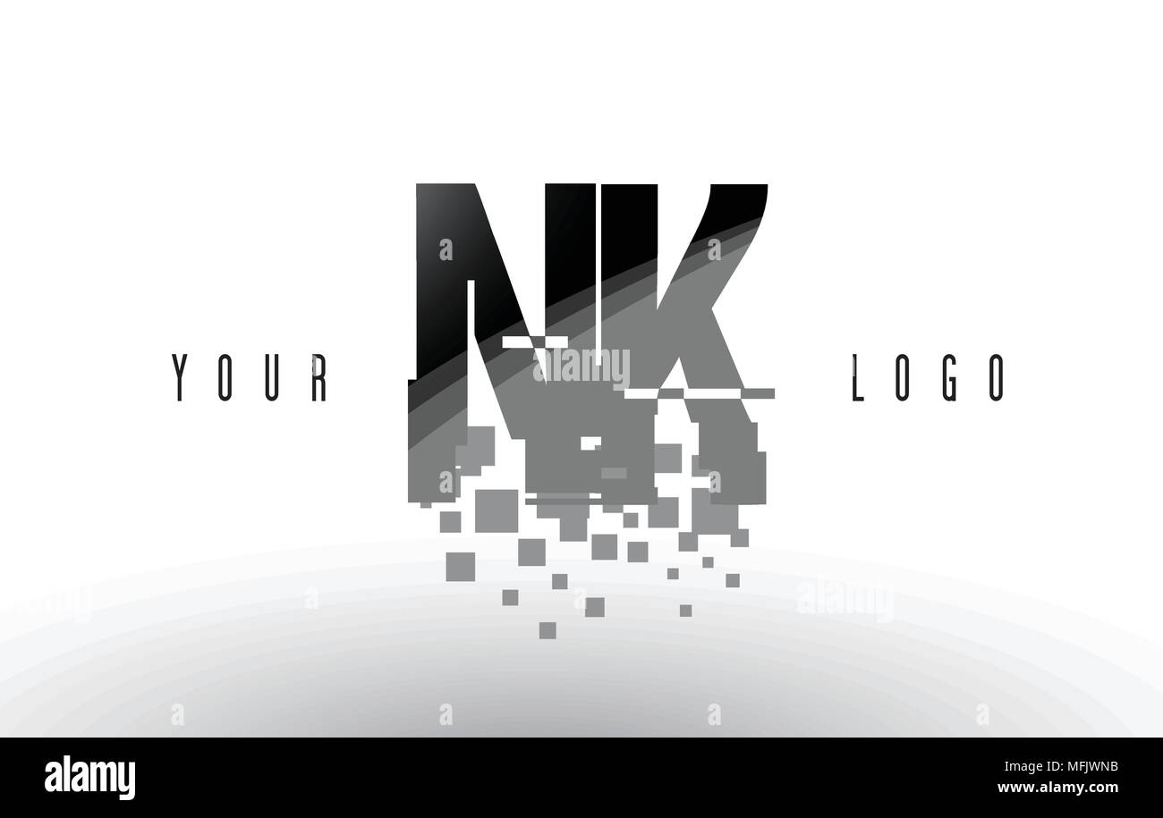 NK N K Pixel Letter Logo with Digital Shattered Black Squares. Creative Letters Vector Illustration. Stock Vector