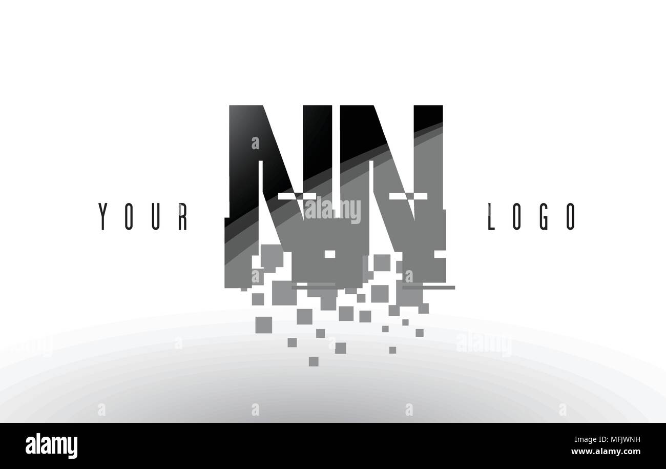 NN N Pixel Letter Logo with Digital Shattered Black Squares. Creative ...